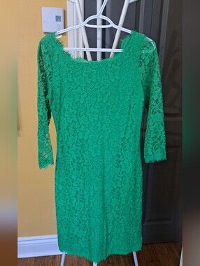 Diane Von Furstenberg Emerald Green Lace-Trim Dress with Exposed Zipper